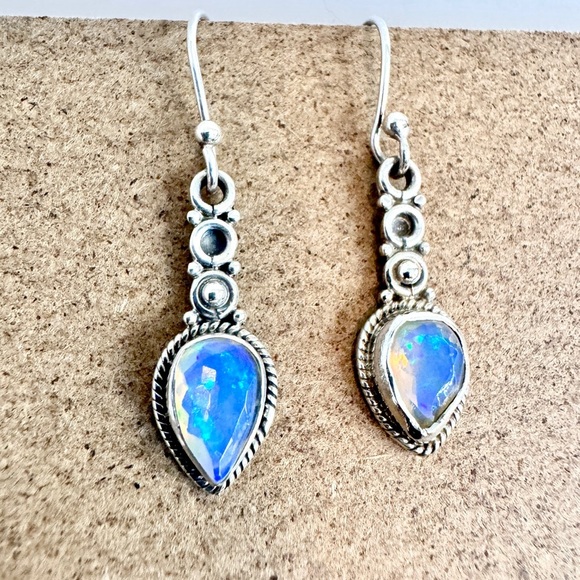 Natural Opal Handmade Sterling Silver Earrings (1.25”) - Picture 4 of 8